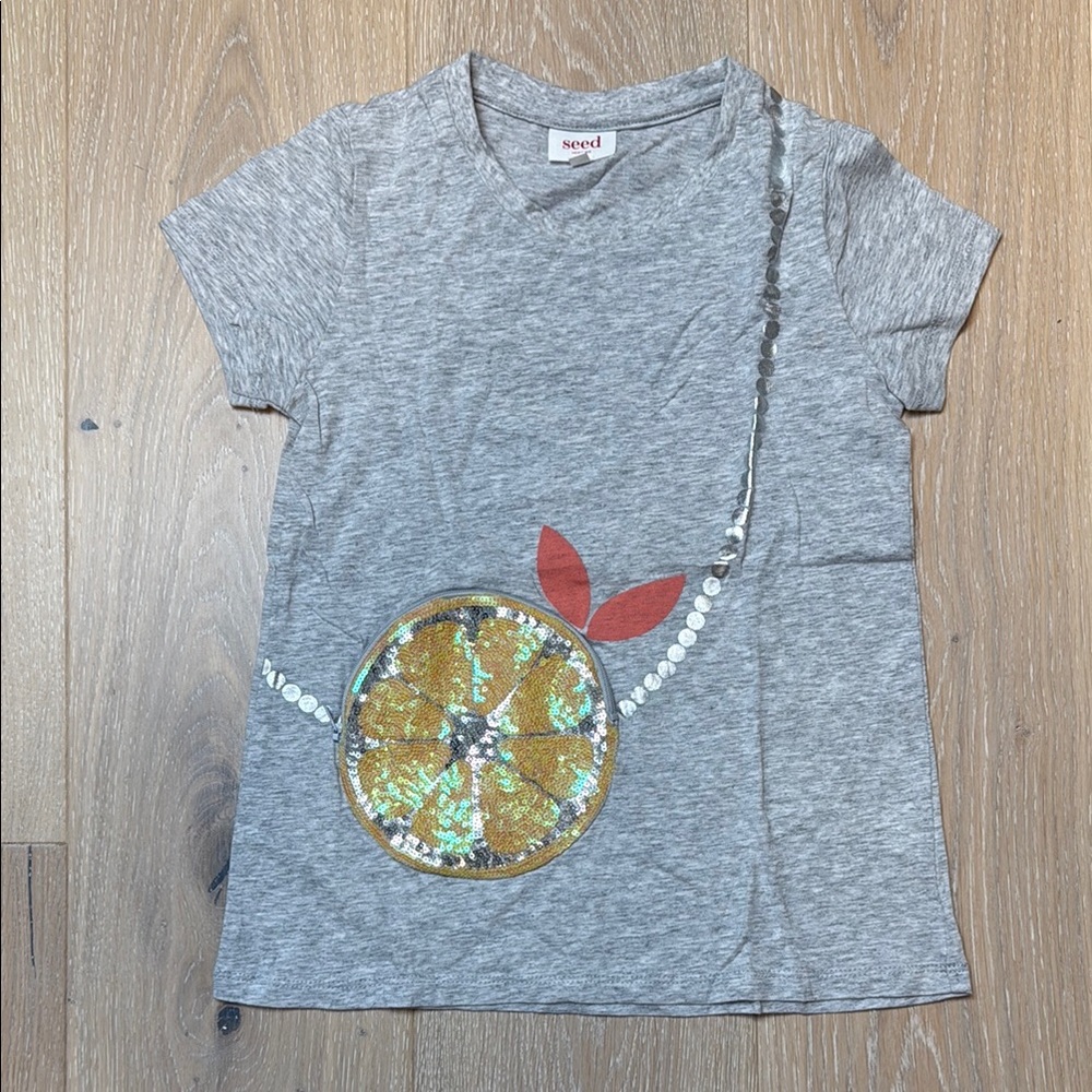 Seed Heritage Gray Short Sleeve Tee with Sparkly Appliqué bag NWOT